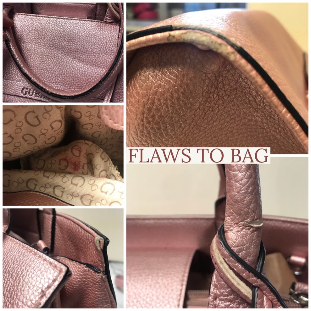 GUESS METALLIC PINK FAUX LEATHER SATCHEL BAG - Picture 12 of 13